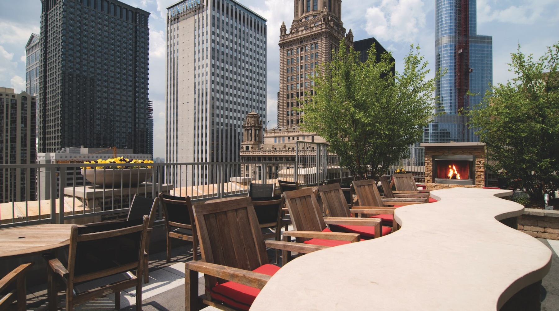 a rooftop lounge in the city